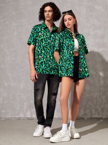 Manfinity RebelGame 1pc Leopard Print Satin Shirt