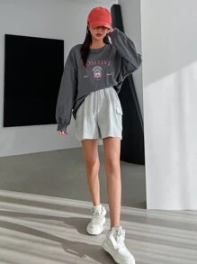 DAZY Mountain & Letter Graphic Drop Shoulder Tee - Dark Grey - View 6