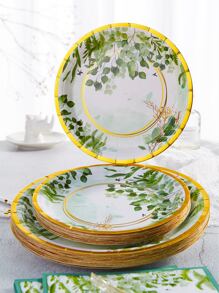 10 件/套一次性餐盘、7/9 英寸鼠尾草绿叶纸盘派对纸盘、绿叶新娘送礼会盘子、桉树婴儿送礼会装饰和鼠尾草绿生日装饰一次性纸盘 - 彩色 - 查看 1