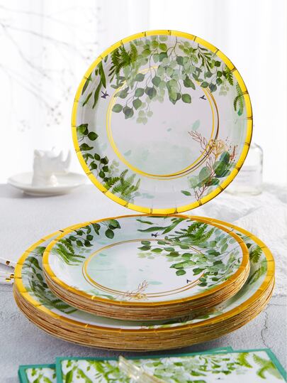 10 件/套一次性餐盘、7/9 英寸鼠尾草绿叶纸盘派对纸盘、绿叶新娘送礼会盘子、桉树婴儿送礼会装饰和鼠尾草绿生日装饰一次性纸盘