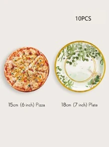 10 件/套一次性餐盘、7/9 英寸鼠尾草绿叶纸盘派对纸盘、绿叶新娘送礼会盘子、桉树婴儿送礼会装饰和鼠尾草绿生日装饰一次性纸盘 - 彩色 - 查看 3