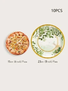 10 件/套一次性餐盘、7/9 英寸鼠尾草绿叶纸盘派对纸盘、绿叶新娘送礼会盘子、桉树婴儿送礼会装饰和鼠尾草绿生日装饰一次性纸盘 - 彩色 - 查看 4