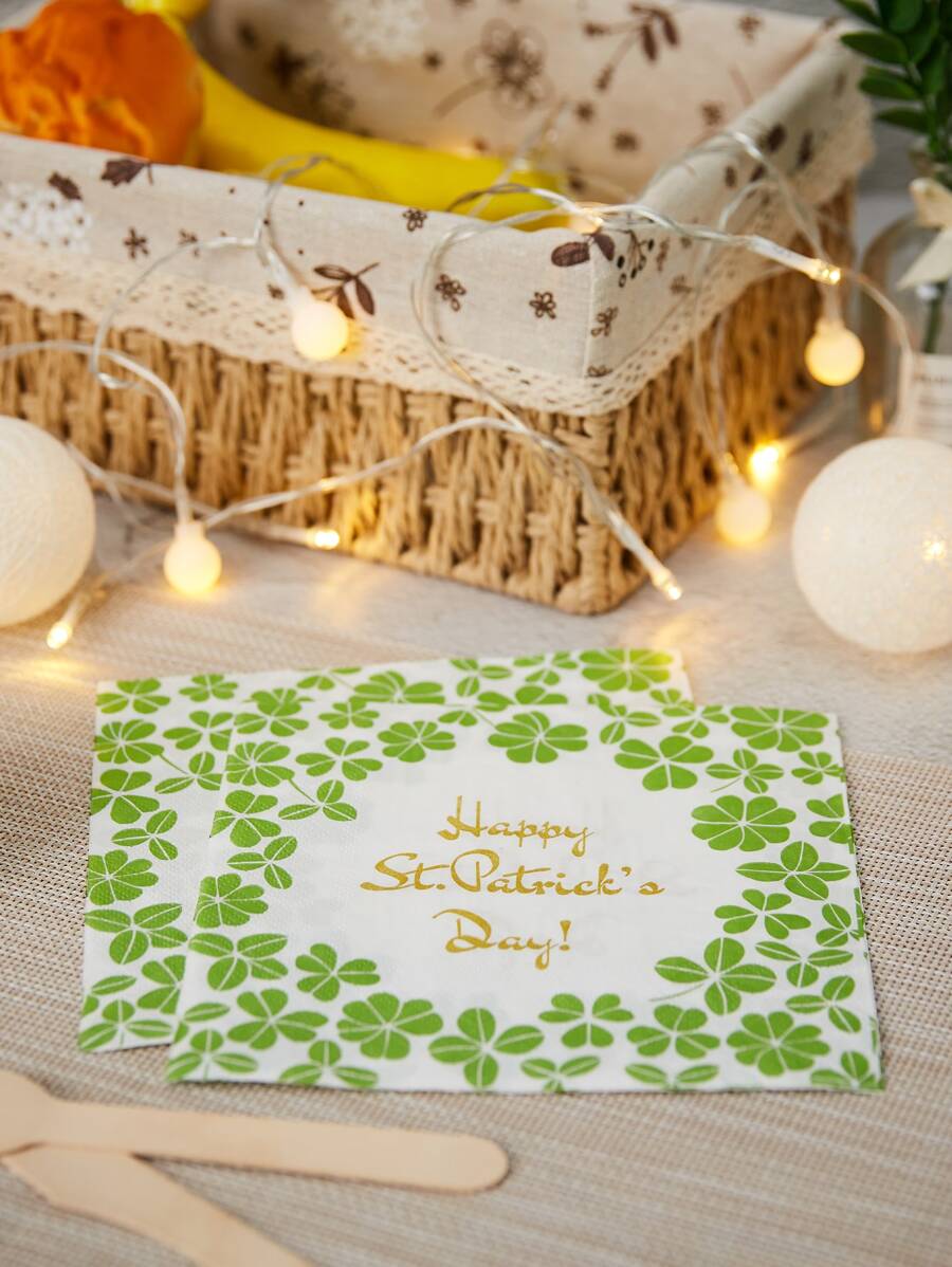 25pcs St. Patrick's Day Leaf Print Disposable Napkin - Multicolor - View 1