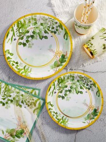 10 件/套一次性餐盘、7/9 英寸鼠尾草绿叶纸盘派对纸盘、绿叶新娘送礼会盘子、桉树婴儿送礼会装饰和鼠尾草绿生日装饰一次性纸盘 - 彩色 - 查看 7