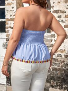 SHEIN Holidaya áo nữ kích thước lớn mép Dải chun màu trơn Boho - Nhiều màu - Xem 2