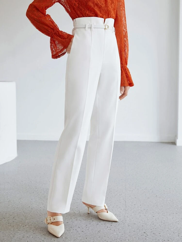 Calças de terno mistura de viscose com cinto