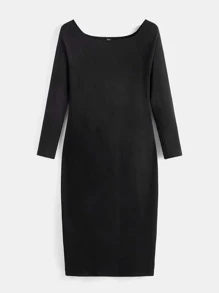 SHEIN BASICS Plus Ribbed Knit Bodycon Dress - Black - View 1