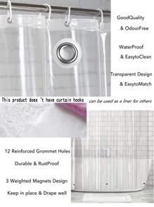 Transparent Waterproof Shower Curtain, 1pc Curtain Liner, Metal Grommets (No Hooks Included), Also Suitable As Air Conditioner Windshield, Multiple Sizes Available For Bathroom, Living Room, Kitchen Home Bathroom Decor Fall Decor Bathroom Accessories - Clear - View 6