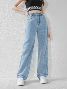 SHEIN Teen Girls Straight Leg Jeans - Light Wash - View 1