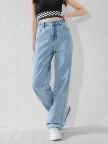 SHEIN Teen Girls Straight Leg Jeans - Light Wash - View 4