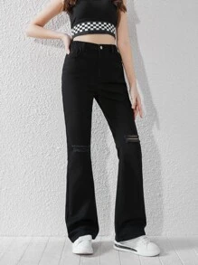 Chicas adolescentes Jeans de pierna amplia desgarro - Negro - Ver 3