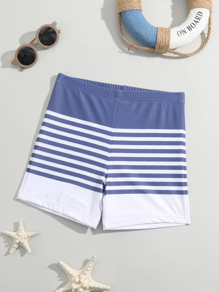 Boys Striped Swim Shorts - Blue and White - View 1