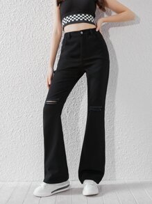 Chicas adolescentes Jeans de pierna amplia desgarro - Negro - Ver 4