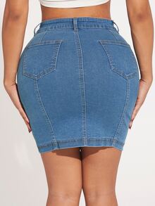 SHEIN SXY Falda en mezclilla con botón delantero ajustado - Azul lavado medio - Ver 2