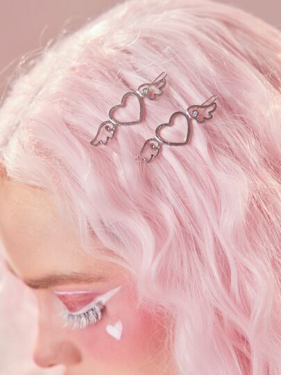 Kawaii Heart & Wing Decor Minimalist Hair Clip Street Valentines Claw Clips Hair Claws Hair Barrettes