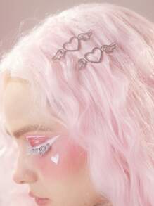 ROMWE Kawaii Heart & Wing Decor Minimalist Hair Clip Street Valentines Claw Clips Hair Claws Hair Barrettes - Silver - View 4