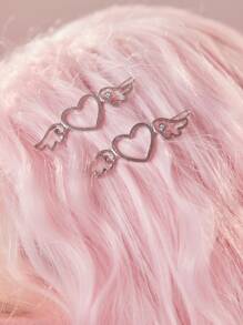ROMWE Kawaii Heart & Wing Decor Minimalist Hair Clip Street Valentines Claw Clips Hair Claws Hair Barrettes - Silver - View 6