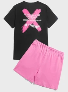 Manfinity VCAY Men Cotton Slogan Graphic Tee & Track Shorts - Multicolor - View 4
