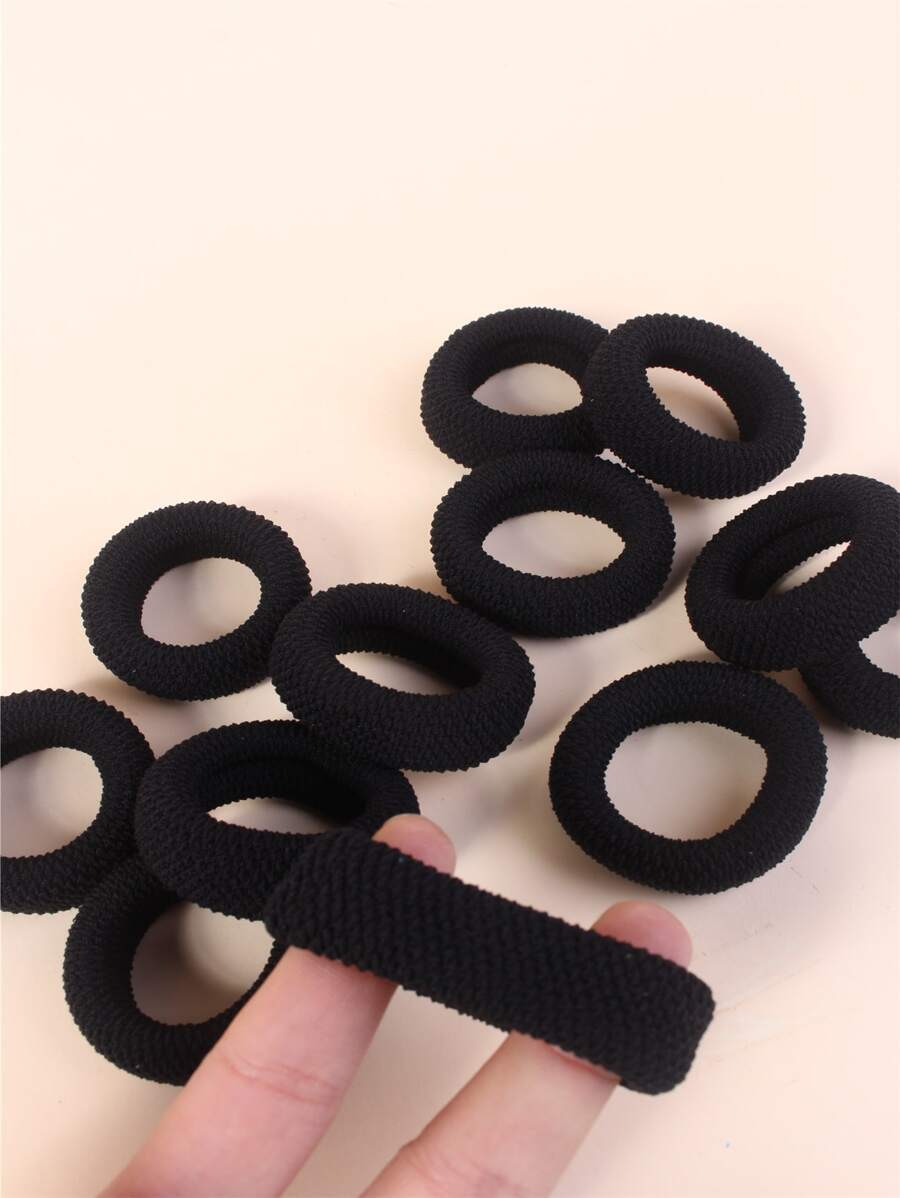 12入組素色髮圈 - 黑色 - 查看 1