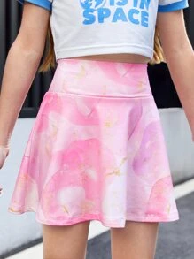 SHEIN 女孩高腰滿版印花半身裙 - 彩色 - 查看 1