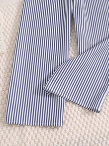 SHEIN Tween女孩條紋荷葉邊不對稱領跳躍服 - 藍白色 - 查看 4