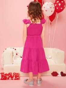 SHEIN Toddler Girls 1pc Ruched Bow Front Top & 1pc Ruffle Hem Skirt & Headband - Hot Pink - View 2