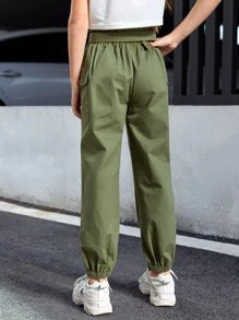 SHEIN 女孩翻蓋口袋腰帶工裝褲