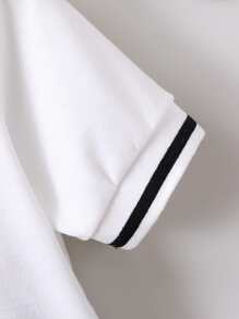 SHEIN Young Boy Black And White Dinosaur Print Polo Shirt And Shorts Set, Summer - Black and White - View 4