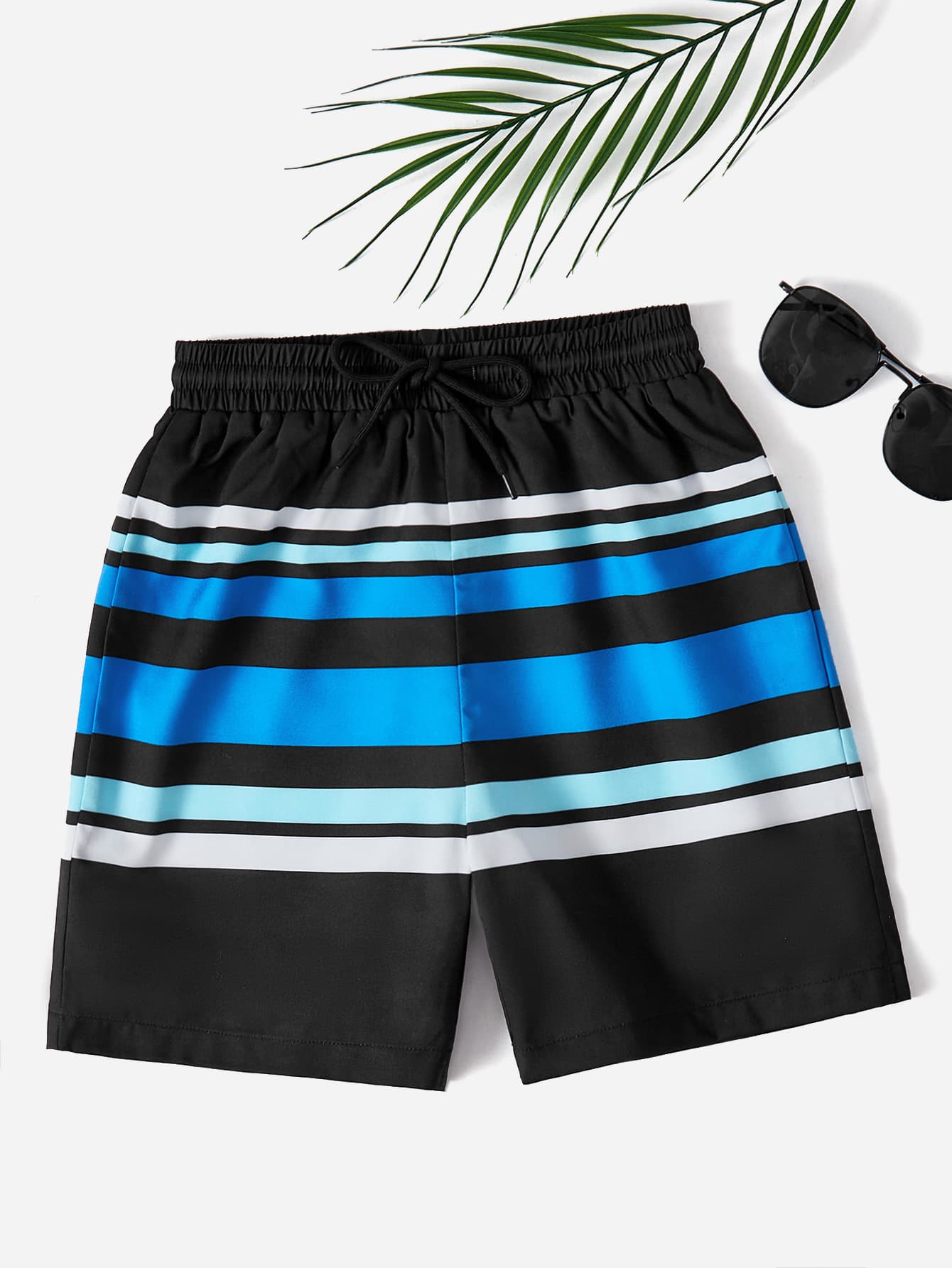 SHEIN Boys Striped Drawstring Waist Swim Shorts - Multicolor - View 1