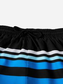 SHEIN Boys Striped Drawstring Waist Swim Shorts - Multicolor - View 4