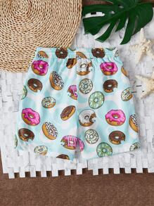 Tween Boy Donuts Print Drawstring Waist Swim Shorts - Baby Blue - View 2