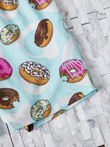 Tween Boy Donuts Print Drawstring Waist Swim Shorts - Baby Blue - View 4