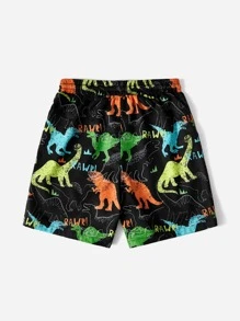 Boys Dinosaur Print Drawstring Waist Swim Shorts - Black - View 2