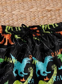 Boys Dinosaur Print Drawstring Waist Swim Shorts - Black - View 3