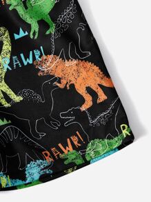 Boys Dinosaur Print Drawstring Waist Swim Shorts - Black - View 4