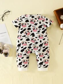 Baby Cow Print Jumpsuit - White - View 2
