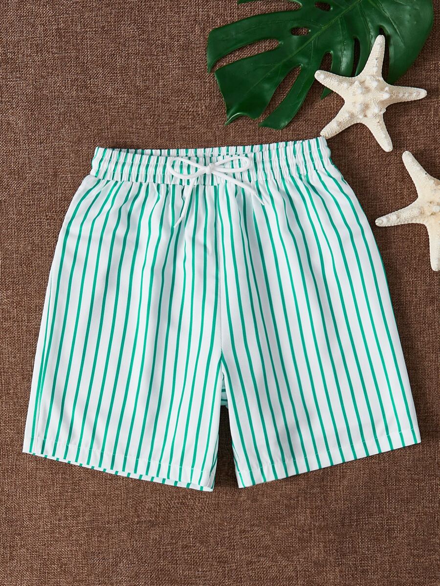 SHEIN Boys Striped Drawstring Waist Swim Shorts - Multicolor - View 1