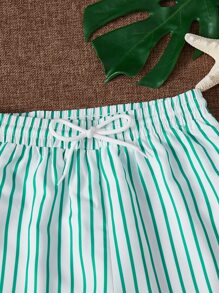 SHEIN Boys Striped Drawstring Waist Swim Shorts - Multicolor - View 4