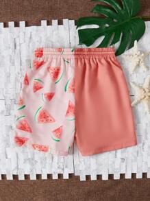 SHEIN Boys Watermelon Print Drawstring Waist Swim Shorts - Multicolor - View 2