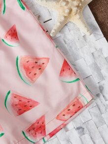SHEIN Boys Watermelon Print Drawstring Waist Swim Shorts - Multicolor - View 3