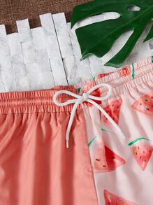 SHEIN Boys Watermelon Print Drawstring Waist Swim Shorts - Multicolor - View 4