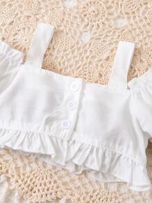 嬰兒挖肩上衣和花卉刺繡破洞毛邊緣牛仔褲 - 藍白色 - 查看 4