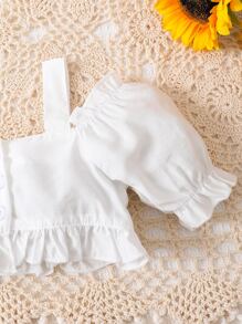 嬰兒挖肩上衣和花卉刺繡破洞毛邊緣牛仔褲 - 藍白色 - 查看 5