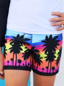 Boys Tropical Print High Neck Beach Swimsuit - Multicolor - View 7