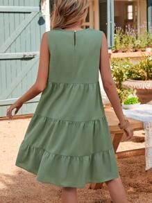 SHEIN LUNE Đầm Viên lá sen màu trơn Dễ thương - xanh quân đội - Xem 2