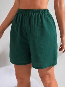 SHEIN Swim 素色罩衫短褲 - 墨綠色 - 查看 3