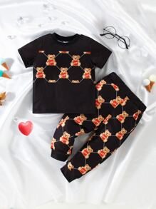 Bebé niño Pantalones deportivos con camiseta con estampado de oso