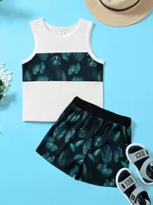 Toddler Boys Tropical Print Tank Top & Shorts - Black and White - View 1