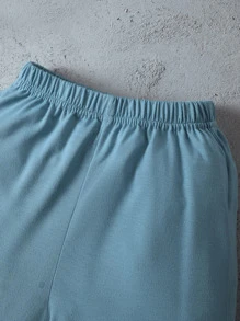 SHEIN meninos da criança Camiseta & shorts bolso canguru cncapuzado