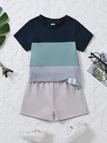 Toddler Boys Colourblock Letter Patched Detail Tee & Shorts - Multicolor - View 1